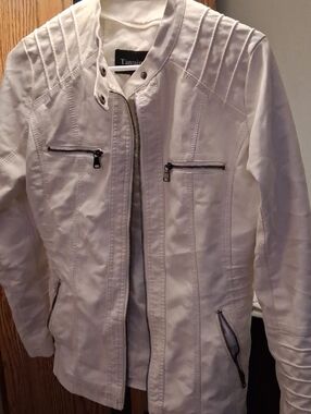 Tanming White Women's Moto-Style Zip Jacket